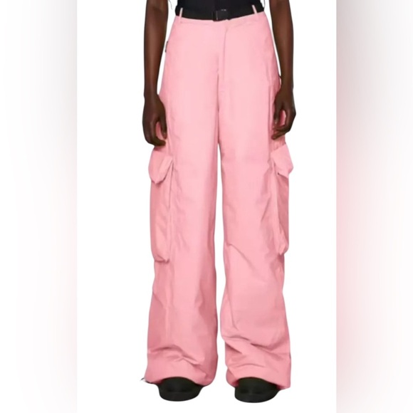 Rains Pink Show Padded Nylon Cargo Pants M | Wide Leg Utility Pants - Picture 1 of 6